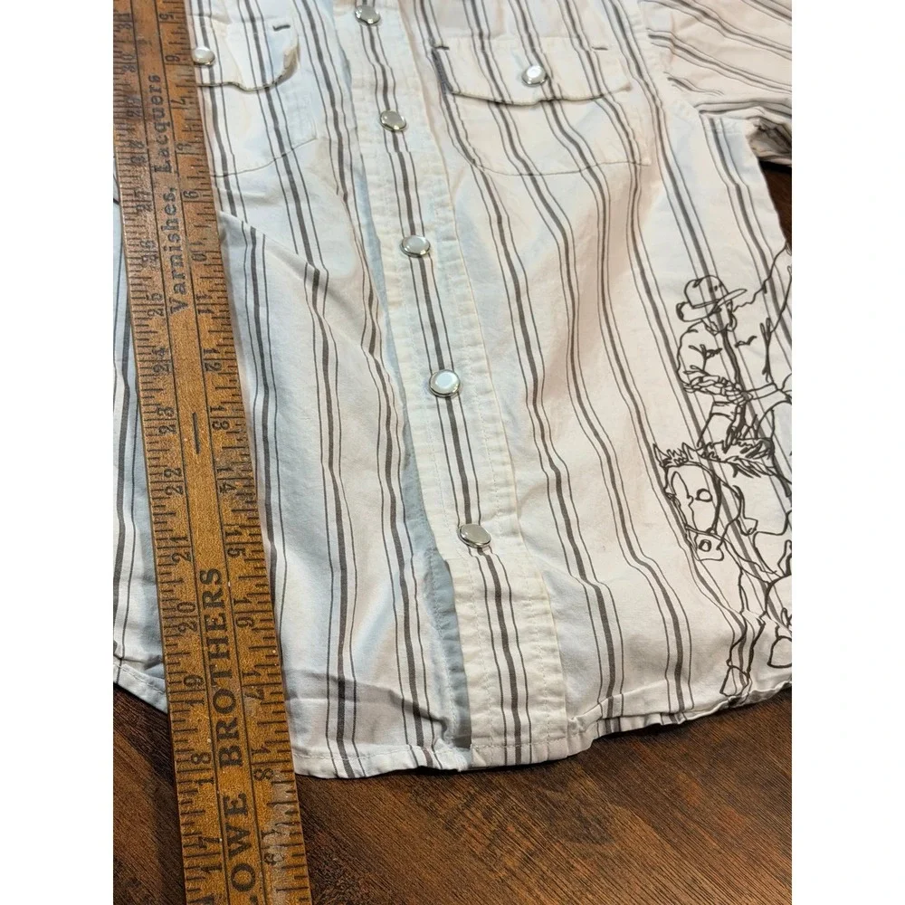 Boys cowboy western striped button shirt w/ pearl snap buttons. Size 3-4T rodeo